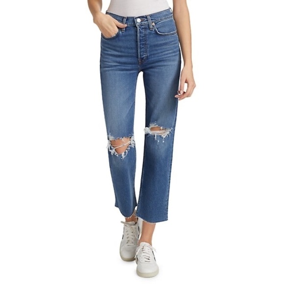 Re/Done High-Rise Distressed Stovepipe Jeans ankle size 30 NWT
